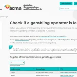 ACMA page showing Australian interactive gambling guidance or licensed provider register