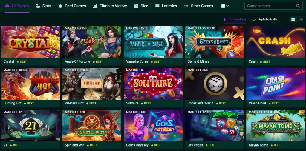 SpinBetter casino lobby with game categories and tiles