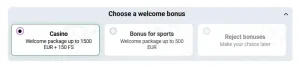 SpinBetter casino welcome-package registration screen