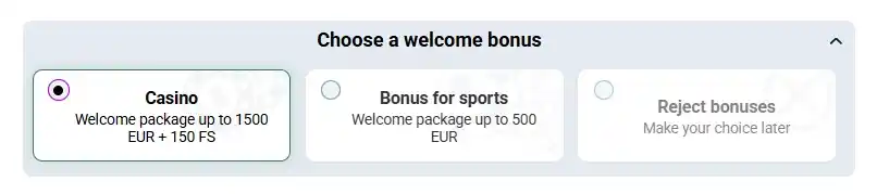 SpinBetter casino welcome-package registration screen