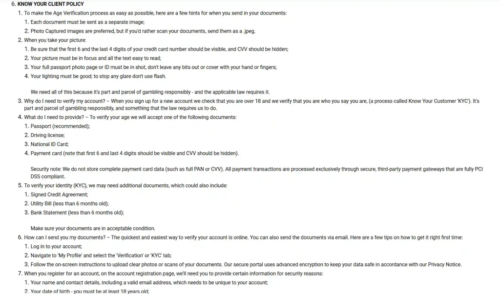 SpinBetter KYC policy or verification interface