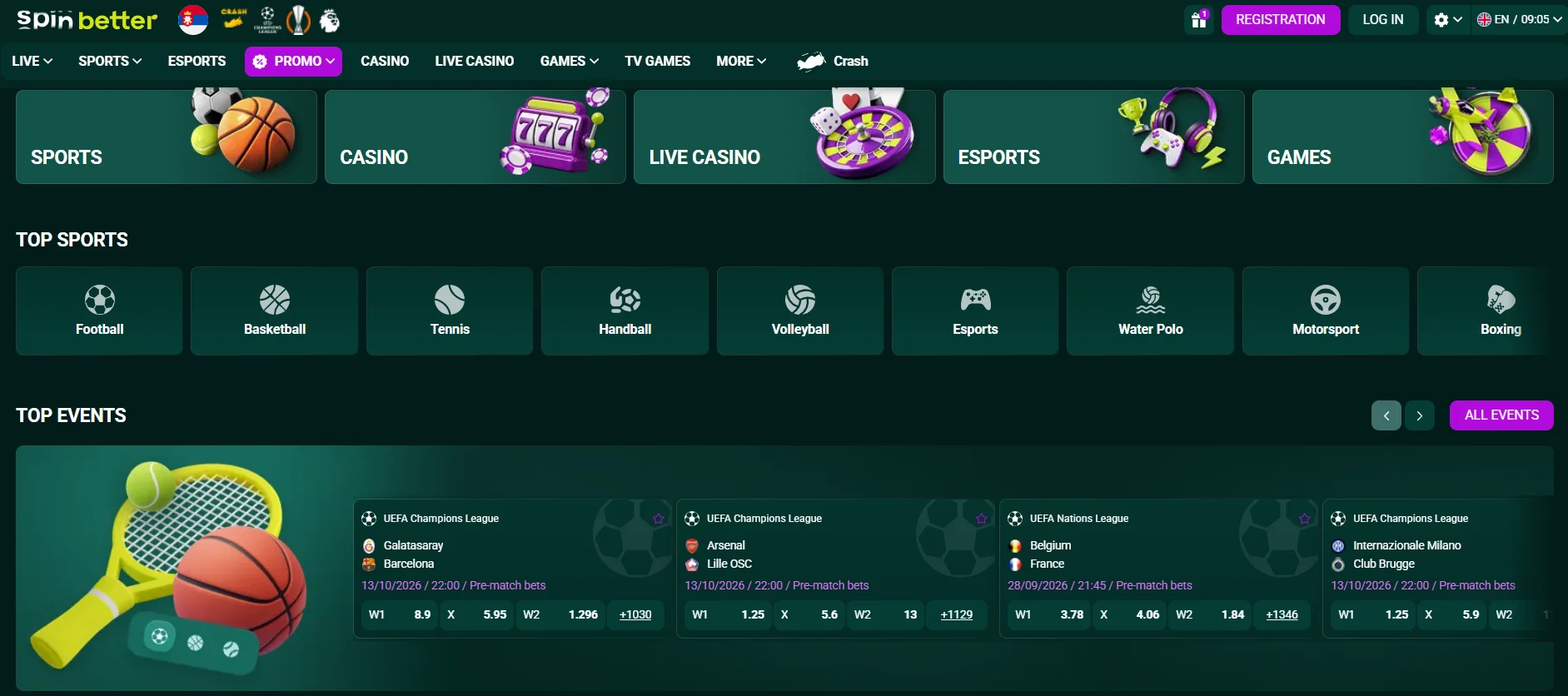 SpinBetter official homepage and casino interface